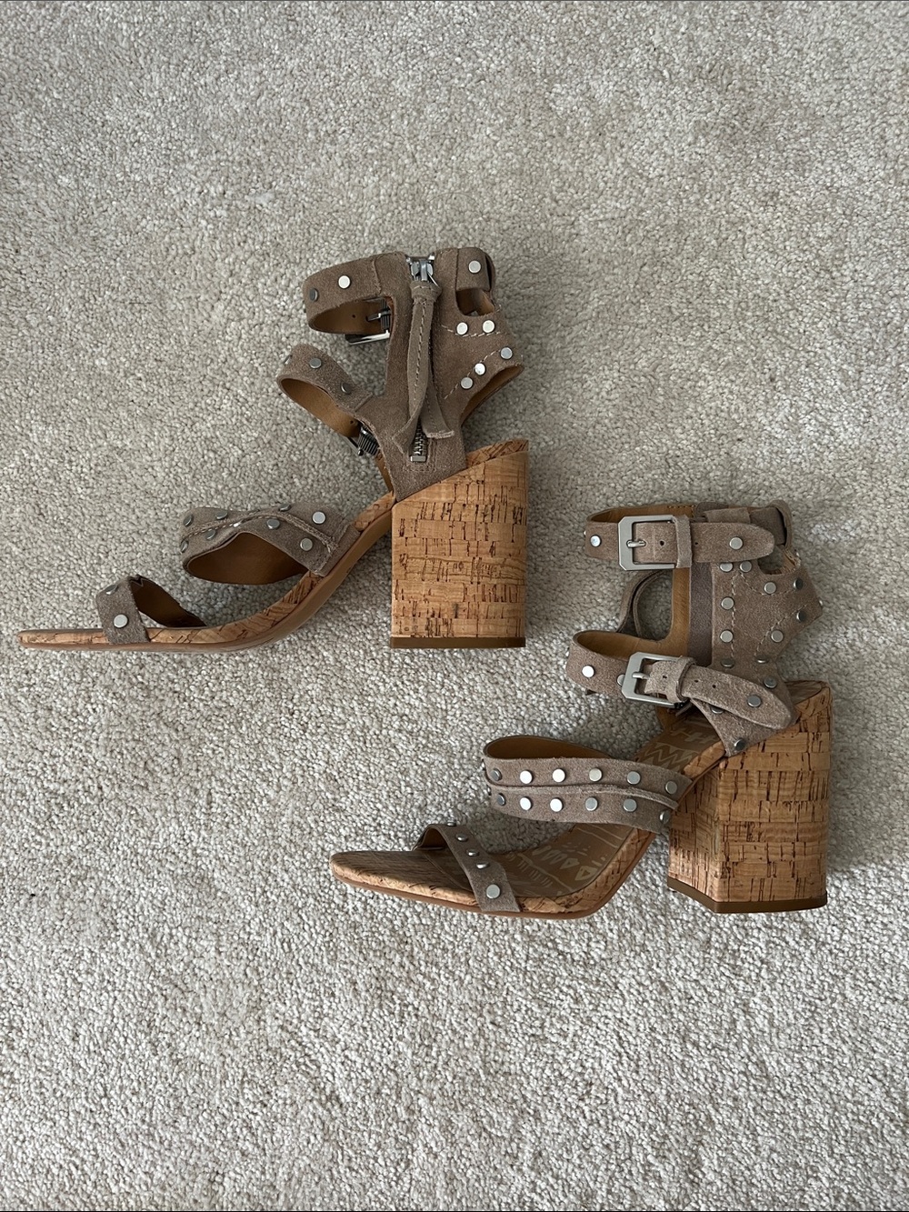 Dolce Vita Studded Taupe Suede Block Heel Sandals - Women - Picture 1 of 11